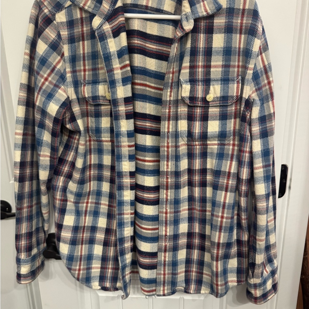 American Eagle Outfitters Cream, Blue & Red Plaid Shirt Jacket